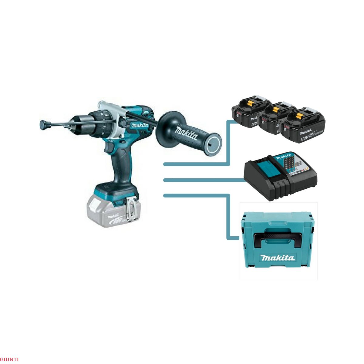 MAKITA DHP481RT3J TRAPANO AVVITATORE CON PERCUSSIONE 18V 5AHx3 - Giunti  Elettromeccanica