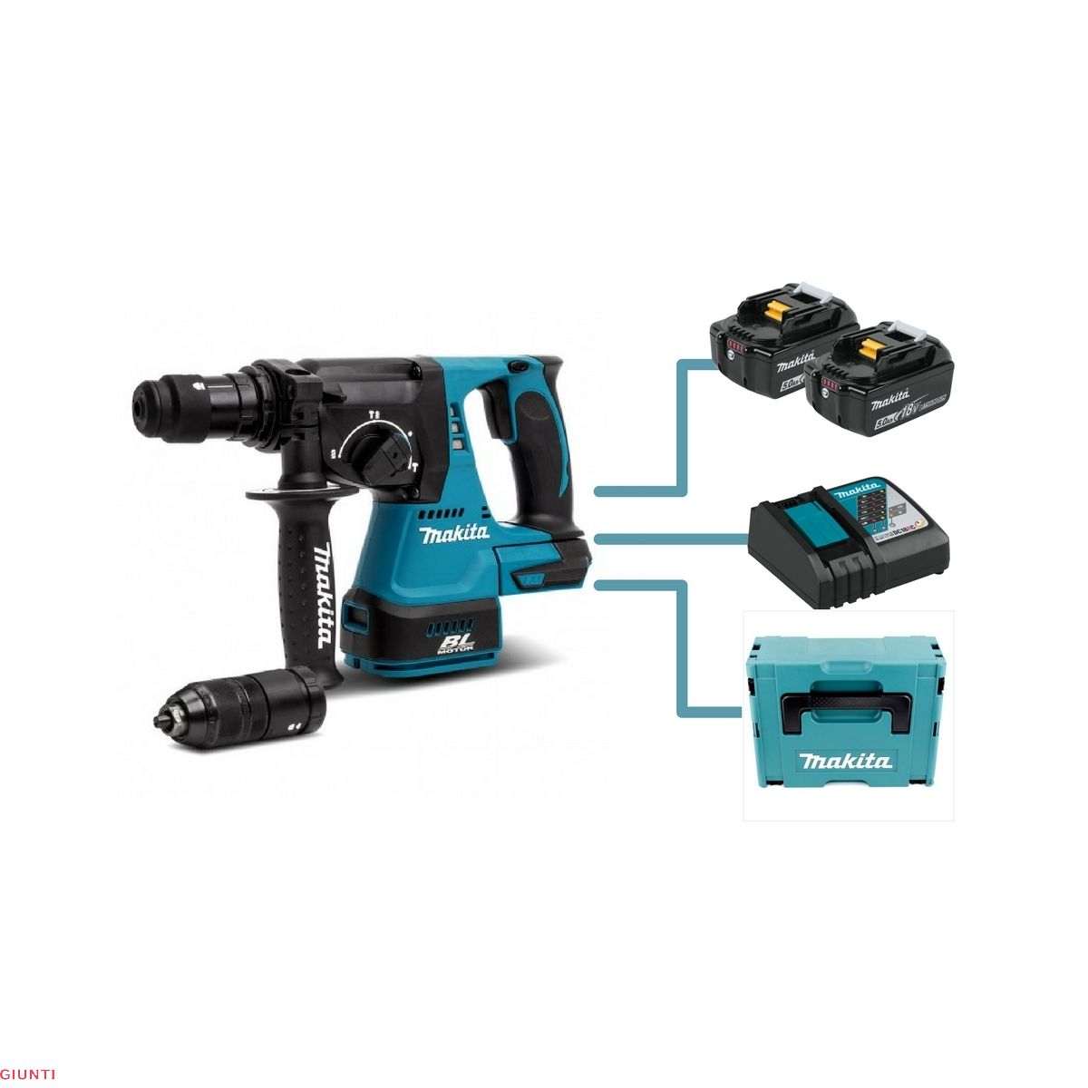 tilbagemeldinger overførsel Samtykke MAKITA DHR243RTJ TASSELLATORE 3 FUNZIONI SDS CON 2 BATTERIE 18V 5Ah BL -  Giunti Elettromeccanica